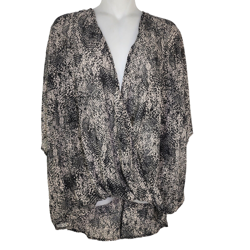 Maurices Womens Top Blouse Size Medium Sheer Snakeskin Wrap Front Short Sleeve